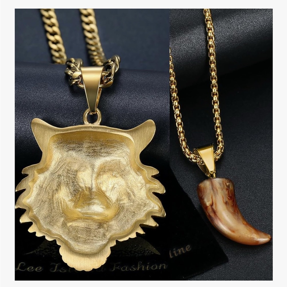 Gold Tiger Pendant Necklace with Crystal Accents - Picture 4 of 6